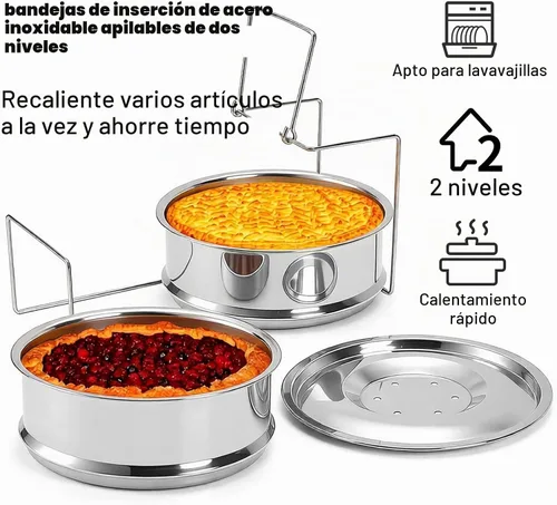 Vista 3 de WUWEOT - Compartimentos para cocción al vapor apilables, olla a presión de 2 niveles de acero inoxidable, accesorios para olla instantánea con asa