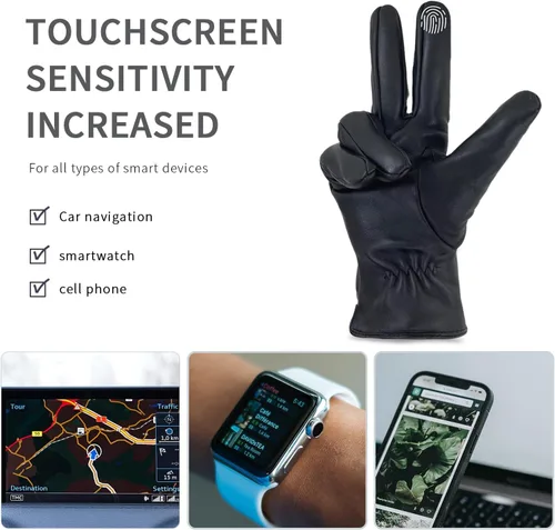 Vista 3 de Zjjseloru Guantes Clod Weather para hombre, piel de cordero con forro de cachemira