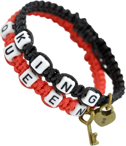 Vista 5 de Pulseras para niñas adolescentes hecho a mano pareja rey reina trenzado cuerda pulsera clave aleación colgante decoración regalo