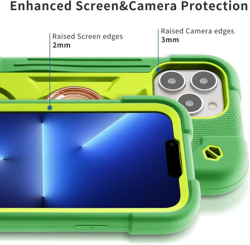 Vista 6 de Funda para iPhone 13 Pro Max de 6.7 pulgadas con soporte de anillo, con 2 protectores de pantalla de vidrio + 1 protector de lente de cámara, funda