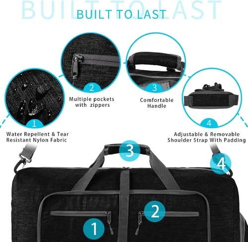 Vista 3 de Vomgomfom Bolsa de lona de viaje para hombres, 65L plegable bolsa de viaje con compartimento para zapatos, bolsa de noche para hombres y mujeres
