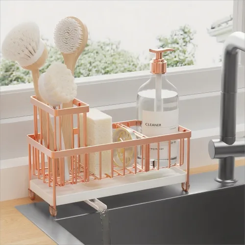 Vista 19 de Cisily Soporte de esponja negro extra grande para fregadero de cocina, organizador de fregadero con soporte alto para cepillos, organizadores