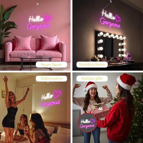 Vista 7 de Letreros de neón Hello Gorgeous para decoración de pared, con interruptor de atenuación - para dormitorio de niñas, decoración de cuarto