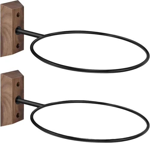 Vista 19 de Soporte de pared para baloncesto VIVTOB, soporte de pared para pelota de 7 pulgadas con base de madera maciza de nogal negro y anillo de metal
