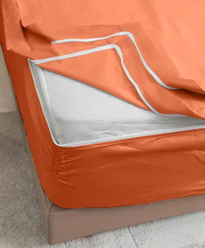 Vista 16 de Twin Zip Sheet 39x75-3 Piece Full Size Zipper Fitted Sheet - 1 Base & 2 Top Sheet - 1200TC 100% Cotton Breathable & Cooling - Fits 15" Deep Pockets