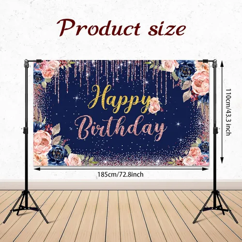 Vista 2 de Decoraciones de fondo de feliz cumpleaños para mujeres, suministros de fiesta, telón de fondo de rosa, fotografía para niñas y niños, pancarta