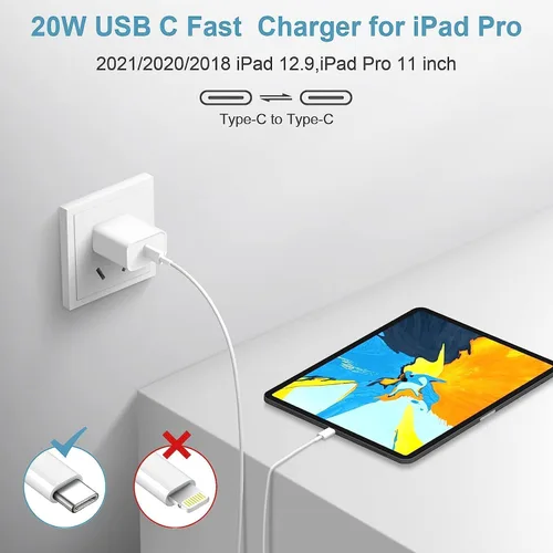 Vista 5 de Cargador USB-C de carga rápida de 20 W para iPhone serie 16/15 con cable tipo C de 6 pies, compatible con iPad Pro, iPad Mini, AirPods