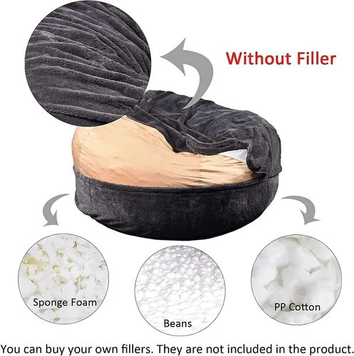 Vista 4 de Funda para silla tipo puf de piel gigante para niños y adultos, (sin relleno), muebles de sala de estar, grande, redondo, suave, esponjoso, de piel