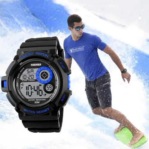 Vista 4 de SKMEI - Reloj digital para niños, impermeable, LED, 7 colores cambiables, luz de fondo suave, PU