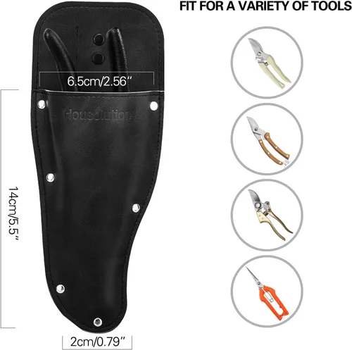 Vista 2 de Housolution Funda para Podadora de Jardín, Funda para Podadora, Funda de Cuero PU Premium, Estuche Protector Vaina para Tijeras de Podar de Negro