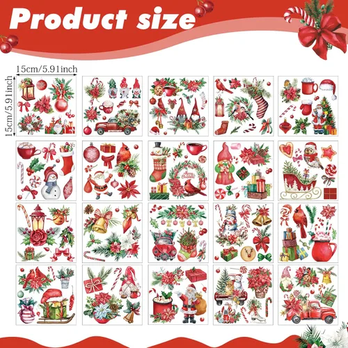 Vista 2 de Honoson 20 hojas de calcomanías de Navidad para manualidades y muebles, calcomanías de transferencia de Navidad vintage de Navidad para papel