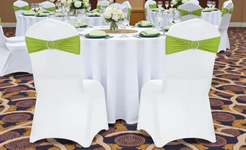 Vista 6 de MDS® Paquete de 10 bandas de elastano para silla con hebilla deslizante para decoración de bodas y eventos, bandas elásticas reutilizables