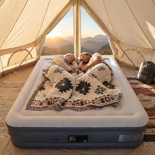 Vista 4 de Colchón de aire Naturehike de tela pongee tamaño queen con bomba de alta velocidad incorporada que se detiene automáticamente, colchón hinchable