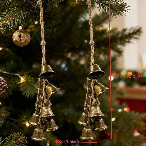 Vista 2 de 2 campanas de bruja de bronce de 16.5 pulgadas para manija de puerta, cinturón protector, 8 campanas de cuerda de cáñamo, campanas de Navidad hechas