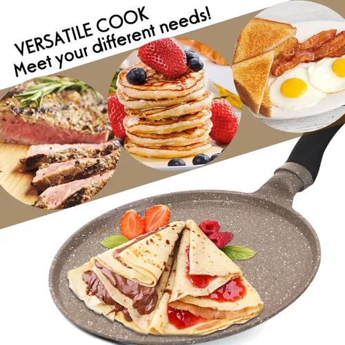 Vista 5 de DIIG Sartén antiadherente para crepas de 11 pulgadas con espátula esparcidora, sartén para panqueques antiadherentes para cocinar, plancha marrón
