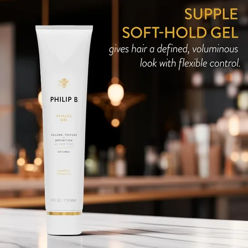 Vista 2 de PHILIP B Gel de peinado de 6 onzas (6.0 fl oz) Gel para el cabello de sujeción suave mejora el cuerpo y la textura para la definición y el rizo
