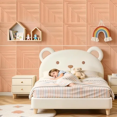 Vista 5 de 6 paneles acústicos de pared, 23.6 x 23.6 pulgadas, paneles autoadhesivos de absorción de sonido, impresión de patrón de madera, panel de pared