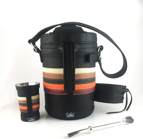 Vista 3 de Kit Tereré Luk Termos Set Tereré Yerba Mate Artesanía Paraguaya Lineas coloridas Termos+bombilla+Guampa