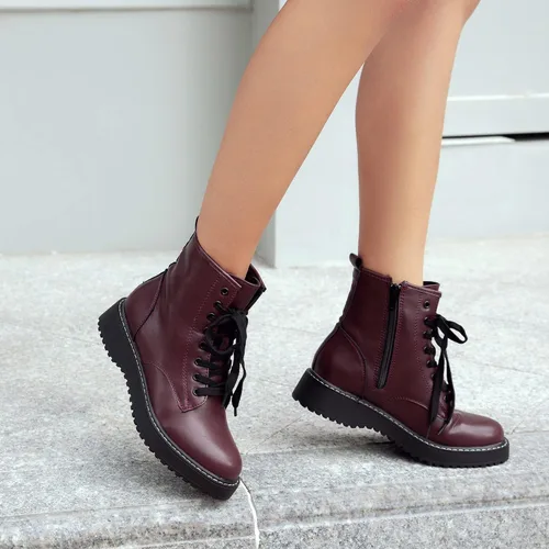 Vista 6 de Hawkwell Botas de combate para mujer con cremallera lateral y cordones al tobillo
