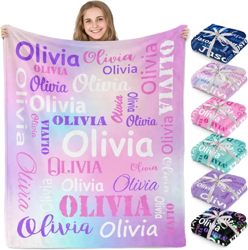 Vista 20 de Gudina Mantas y mantas personalizadas con nombre personalizado con nombre, manta de franela personalizada, regalos para niños, niñas, niños y bebés