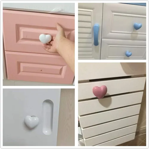 Vista 6 de Flomore Pomo de cerámica azul para cajones de armario para habitación de niños, tirador en forma de corazón para cajones de aparador