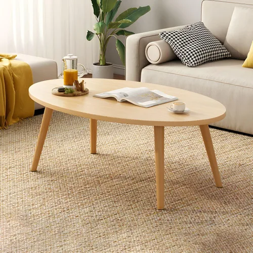 Vista 21 de Mesa de centro individual de madera, mesa de café, mesa de cóctel, mesa de centro de apartamento, sofá, mesa lateral ovalada, patas de madera, mesa
