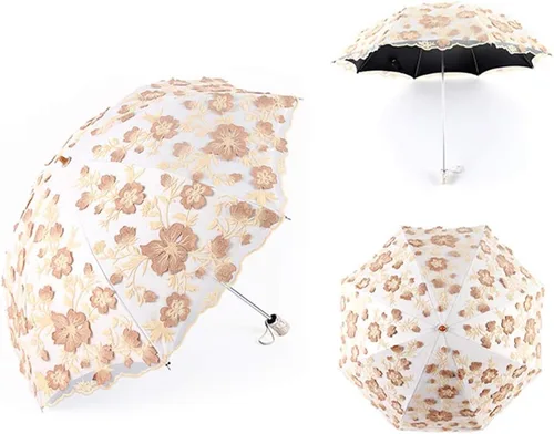 Vista 186 de Honeystore Sombrilla bordada con flor 3D plegable UV con encaje clásico