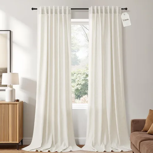 Vista 57 de Naturoom Cortinas de lino de 96 pulgadas de largo y 8 pies para sala de Crema Beige