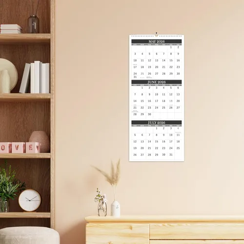 Vista 2 de Calendario de pared 2026, calendario de pared de 3 meses (plegado en un mes), enero de 2026 a diciembre de 2026, 11.25 x 26 pulgadas, calendario