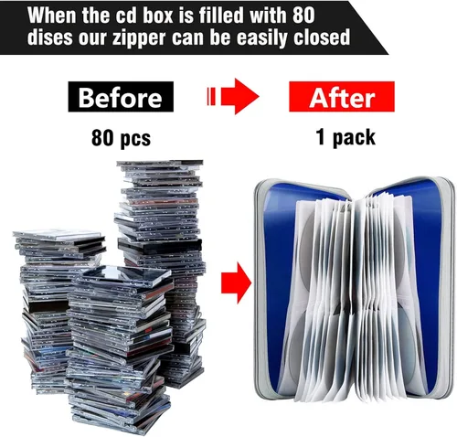 Vista 4 de Siveit Funda para CD, capacidad para 80, carteras para CD/DVD, fundas rígidas de plástico para CD y DVD, estuches de almacenamiento, carpeta