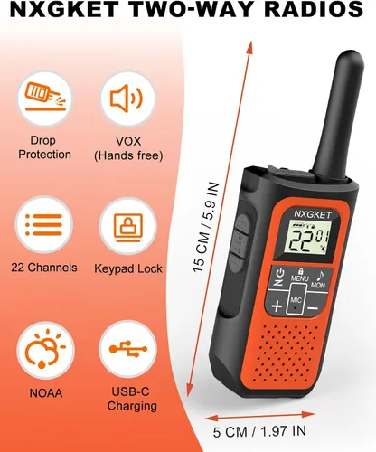 Vista 3 de Walkie Talkies de largo alcance para adultos de larga distancia, recargables, paquete de 4 con radios FRS de 2 vías, Waki Taki NOAA, VOX, batería