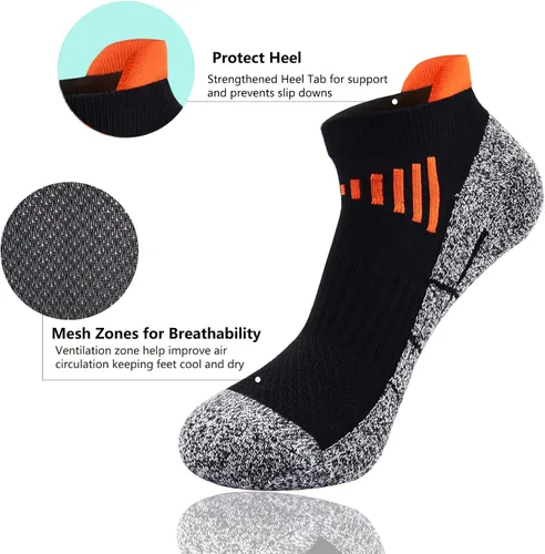 Vista 3 de J.WMEET Mens Low Cut Ankle Athletic Socks Cotton Mesh Cushioned Running Ventilation Sports Tab Socks