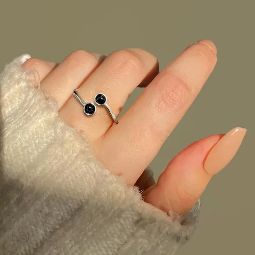 Vista 13 de Silver Open Ring Adjustable Statement Ring with Turquoise Obsidian Jewelry for Women Beautiful Double Gemstone Ring for Gift