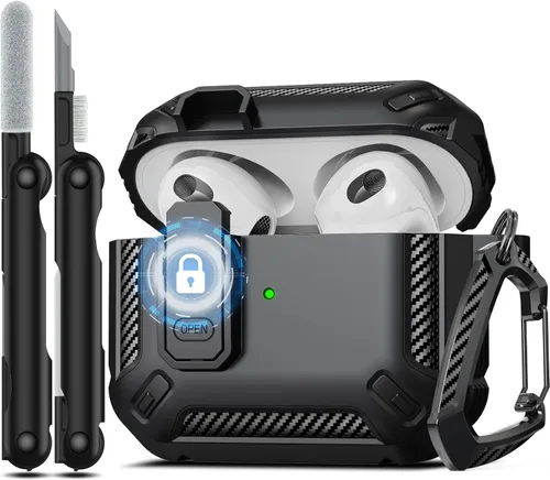 Vista 36 de RFUNGUANGO Funda para AirPod de 2ª generación con kit de limpieza, armadura protectora de carcasa dura militar con bloqueo para funda de carga