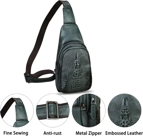 Vista 2 de Bolso de cuero genuino para mujeres y hombres, mochila de cuero real, bolso cruzado de hombro