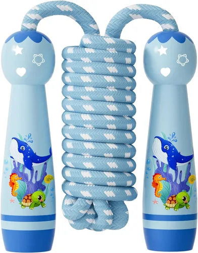 Vista 10 de Cuerda de saltar para niños, cuerda de saltar trenzada de algodón ajustable con mango de madera para niños pequeños, fitness, entrenamiento Gato