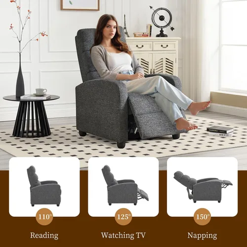 Vista 5 de Furnimart Silla reclinable manual pequeña para espacios compactos, chenilla sobrerelleno, cojín grueso, cómodo sofá reclinable individual