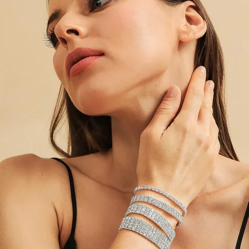 Vista 2 de Zealmer . Pulseras para mujer, brillantes, multicolor, con diamantes de imitación, apilables y elásticas