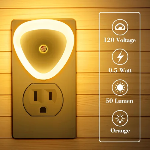 Vista 4 de KINUR Lámpara de Luz Nocturna LED con Sensor Inteligente de Atardecer a Amanecer, Luz Nocturna Ámbar Naranja de 0.5W que se Enchufa a la Pared