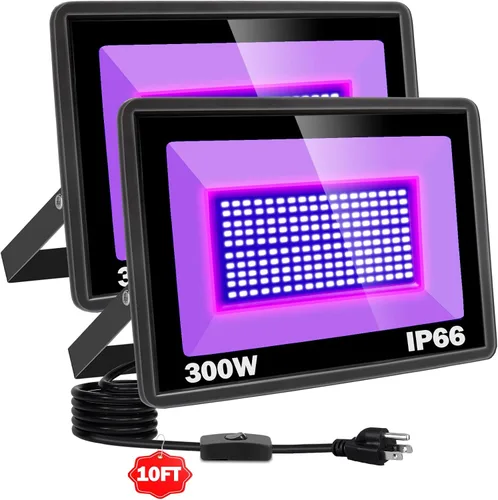 Vista 8 de Paquete de 2 luces LED negras de 200 W, IP66 impermeable para exteriores, luz negra con enchufe, interruptor, cable para fiesta de neón brillante
