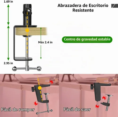 Vista 2 de Abrazadera de montaje de mesa de metal resistente, abrazadera de escritorio de metal para soporte de brazo de micrófono, abrazadera ajustable