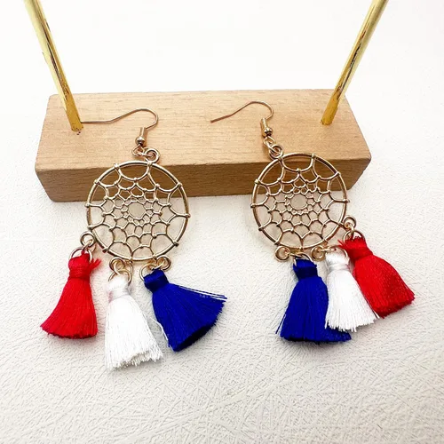 Vista 4 de Aretes del 4 de julio para mujeres y niñas, con la bandera estadounidense, aretes patrióticos, aretes rojos, blancos y azules, joyería para el Día