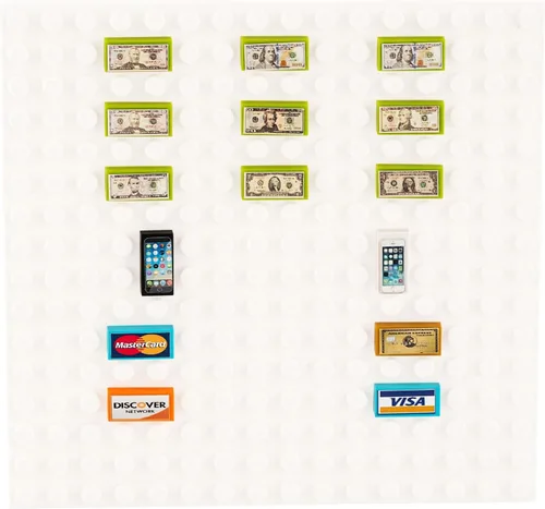 Vista 2 de Building Bricks ATM Alcancía con banco personalizado, dinero en efectivo, tarjetas de crédito, teléfonos inteligentes, cajero automático personal