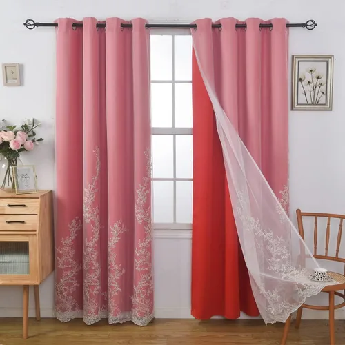 Vista 13 de GYROHOME Cortinas de doble capa con tul blanco bordado traslúcido, mezcla y combina cortinas de oscurecimiento de la habitación, cortinas con Beige
