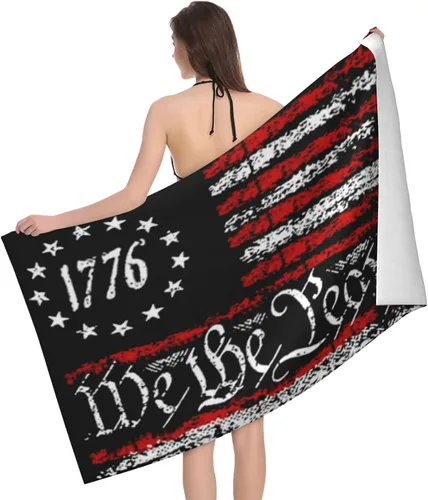 Vista 2 de We The People 1776 - Toalla de playa con bandera de Estados Unidos vintage, toalla de baño de secado rápido para viajes, natación, piscina, yoga
