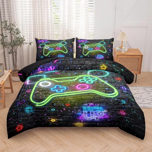 Vista 10 de MWMWMW Juego de edredón gaming de 5 piezas para niños, juegos de ropa de cama twin para niños, juego de edredón tamaño twin para niños con 1