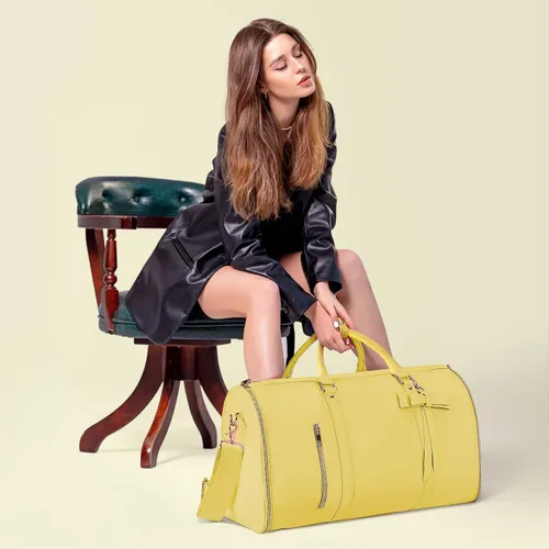 Vista 3 de Bolsas de ropa para viajes para mujer, Amarillo, Bolsa de ropa con compartimento para artículos de tocador
