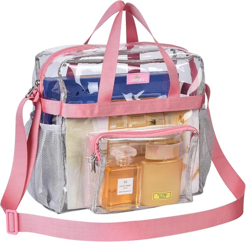 Vista 26 de MAY TREE Bolsa transparente para eventos en estadios de 12 x 6 x 12 pulgadas, bolsa de almuerzo transparente con correas reforzadas para trabajo