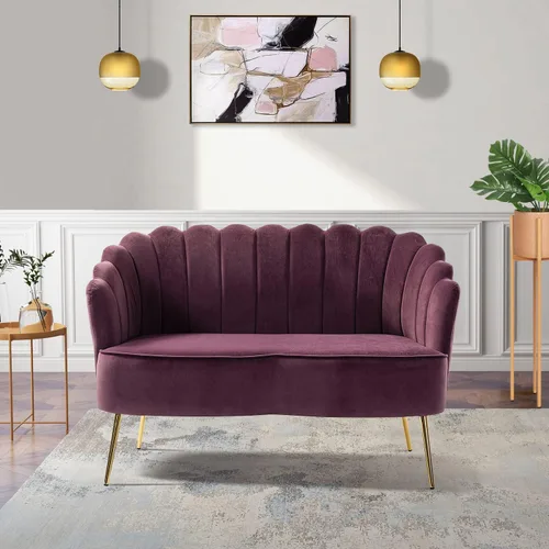 Vista 17 de HULALA HOME Silla decorativa moderna de terciopelo con respaldo en forma de concha, bonito sillón para sala de estar, dormitorio con patas doradas