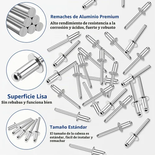 Vista 3 de WORKPRO 200 remaches ciegos de aluminio, surtido de remaches pop de 1/4" x 1/2